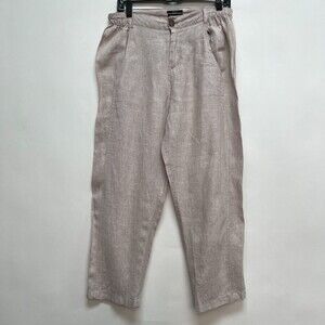 Jones New York Women's Pants Medium Biege Cropped 100% Linen